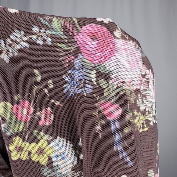 Torrid Skirt 6X Brown Floral Mesh Lined Stretch Drawstring Cinched Midi Pull-On - Picture 4 of 8